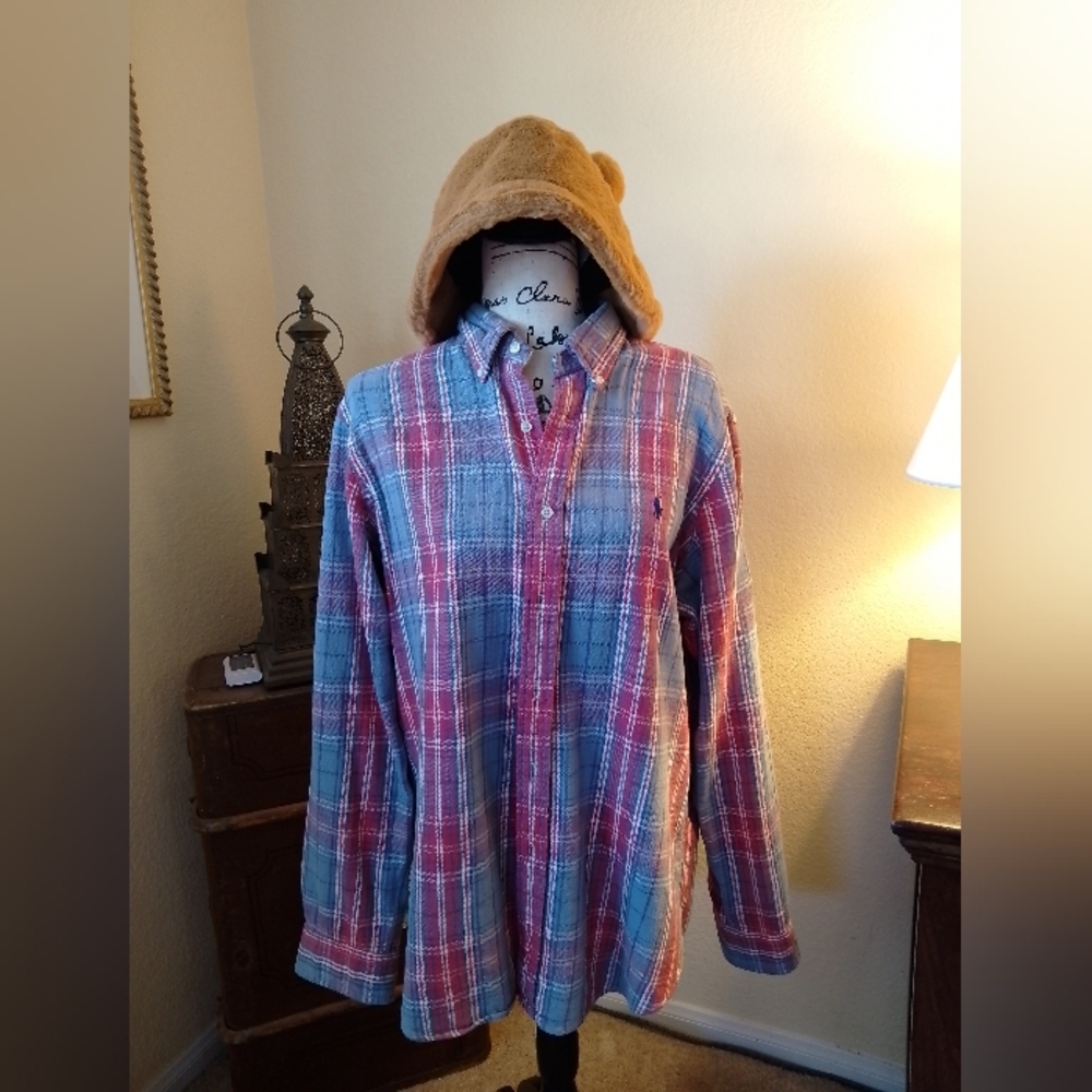 Plaid Button-Up Shirt with Bear Hood Ralph Lauren Soft Cotton